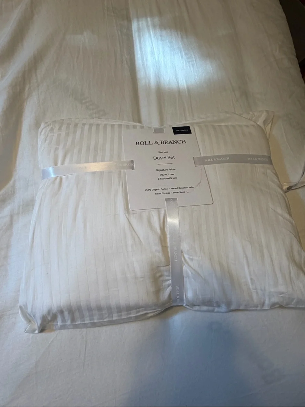 Boll & Branch White Stripe Duvet Cover